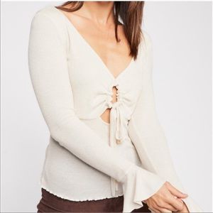 Free People Say When Long Sleeve Top Waffle Weave Cream Metallic Gold Size XS